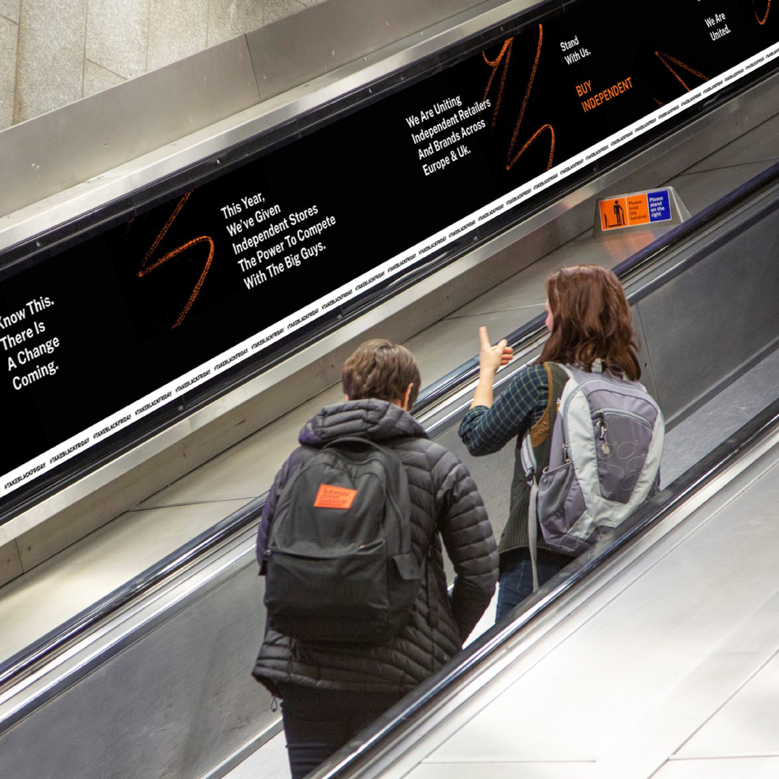 advertisement on escalator screens