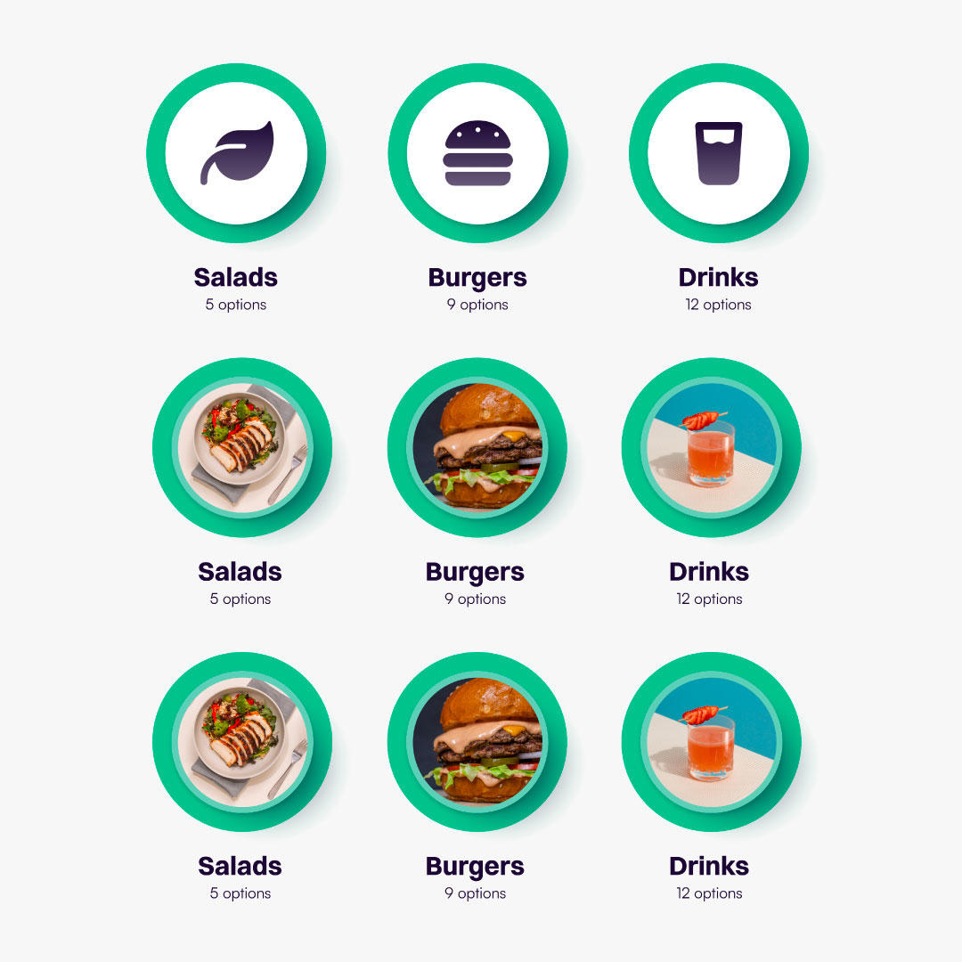 Icons from the menu of the kiosk